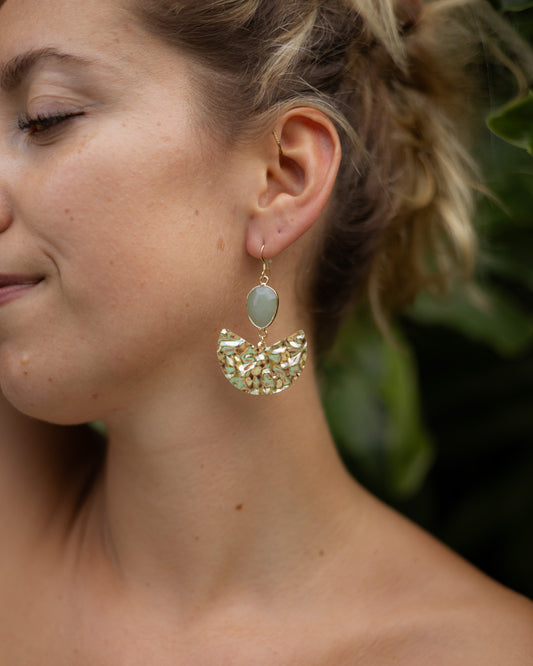 🌙 Boucles d’oreilles Aventurine & Demi-Lune Dorée