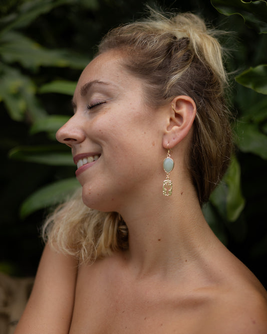 🌵 Boucles d’oreilles Aventurine Naturelle & Cactus Martelé  ✨