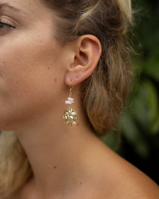 Boucles d’oreilles Quartz Rose et Rond Martelé 🌸