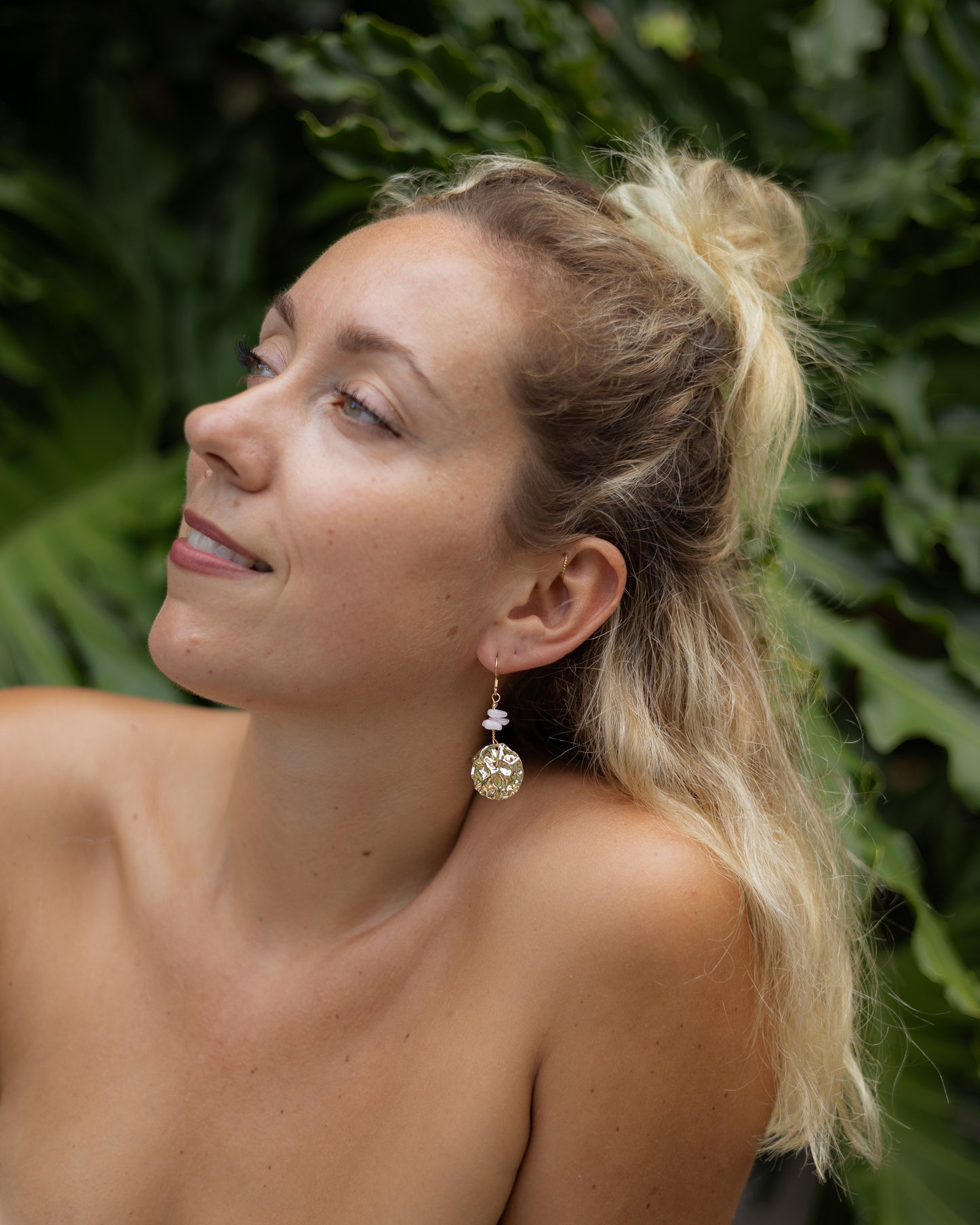 Boucles d’oreilles Quartz Rose et Rond Martelé 🌸