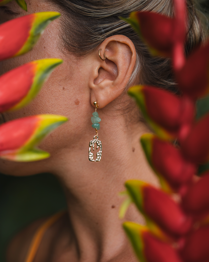 🌵 Boucles d’oreilles éclats d'aventurine & Cactus Doré