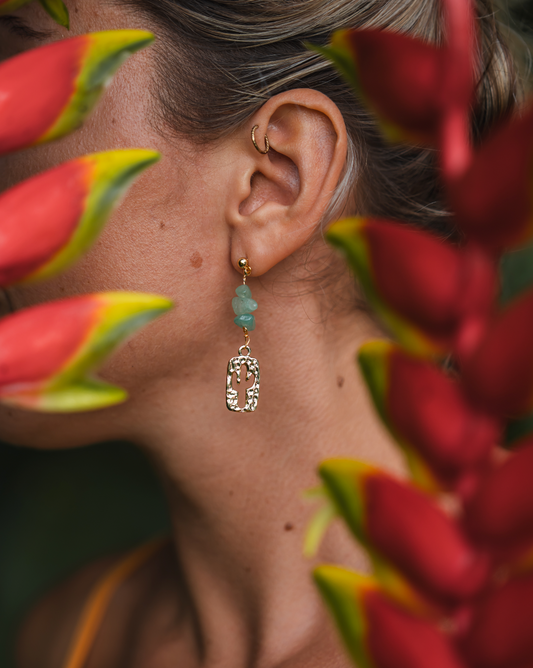 🌵 Boucles d’oreilles éclats d'aventurine & Cactus Doré