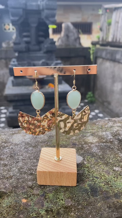 🌙 Boucles d’oreilles Aventurine & Demi-Lune Dorée
